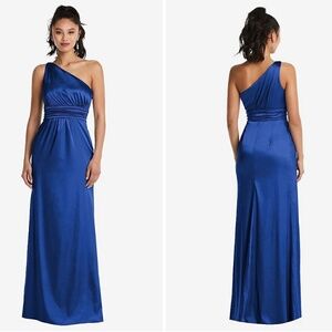 Thread‎ One-Shoulder Draped Satin Maxi Dress In Sapphire Size 22